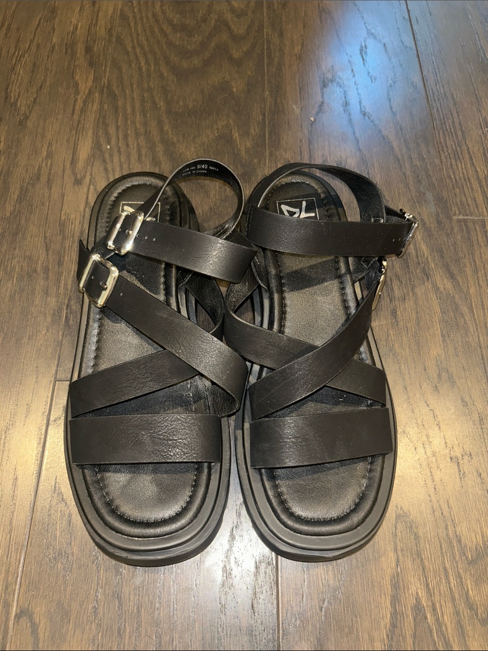 Dirty Laundry Black Platform Slides with Silver DL Logo